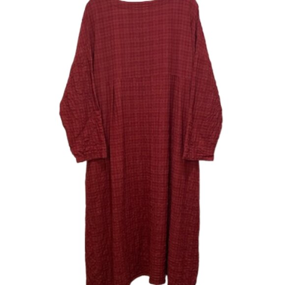 Plaid Crinkle Women's 4XL Asymmetrical Cut Tulip Hem Dress Rayon Linen Lagenlook - Picture 4 of 6